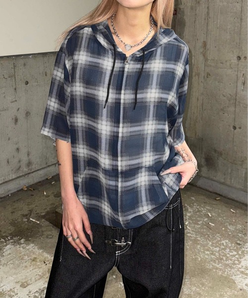 sedacle(セダクル)の「チェックシアージップパーカー(パーカー・メンズ・ブラック/ネイビー・SMALL/MEDIUM/LARGE)」の12枚目の写真