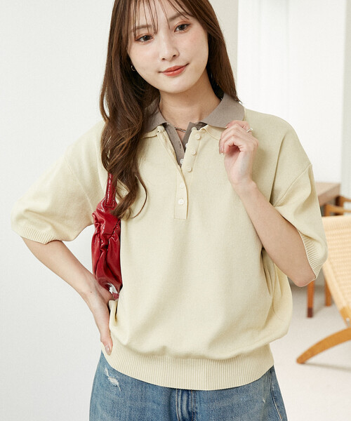 FREAK'S STORE(フリークスストア)の「PUBLUX/パブリュクス 配色 2枚襟 半袖 ニット ポロシャツ 限定展開(ポロシャツ・レディース・ネイビー/グレー/ナチュラル・フリ-)」の10枚目の写真