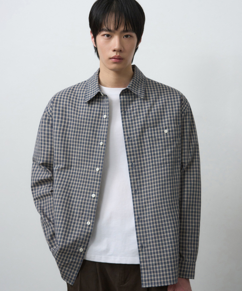DRAW FIT（ドローフィット）の「ロウェン ワンポケット クロップチェックシャツ [VINTAGE BLUE]（シャツ/ブラウス・メンズ・その他・M/L/XL）」の2枚目の写真