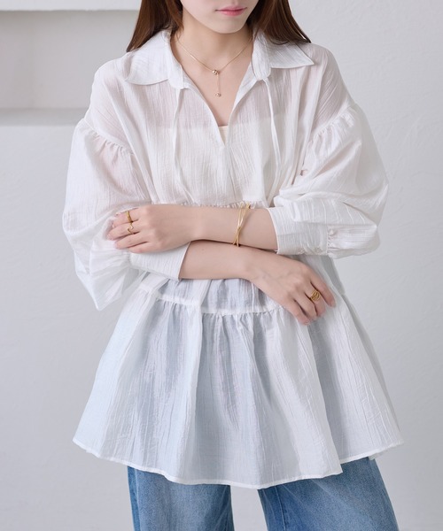 apres jour clair(アプレジュールクレア)の「【apres jour clair】ティアードチュニックブラウス(シャツ/ブラウス・レディース・オフホワイト/ミント/ブラック・X-LARGE/フリー)」の1枚目の写真