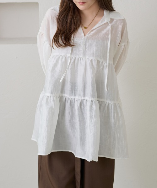 apres jour clair(アプレジュールクレア)の「【apres jour clair】ティアードチュニックブラウス(シャツ/ブラウス・レディース・オフホワイト/ミント/ブラック・X-LARGE/フリー)」の16枚目の写真