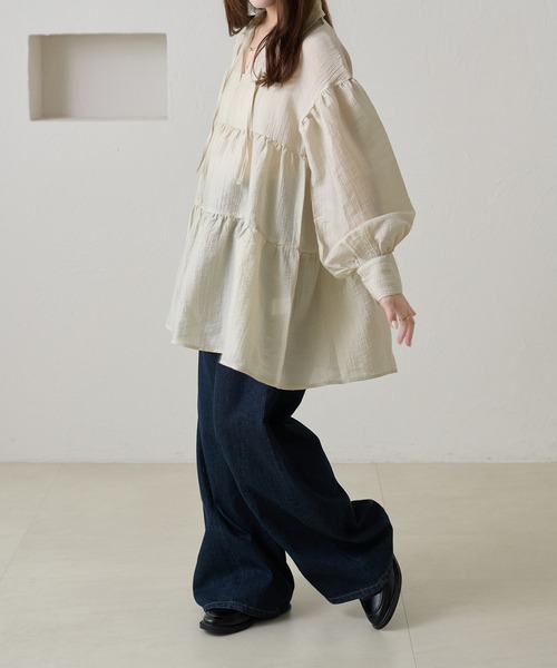 apres jour clair(アプレジュールクレア)の「【apres jour clair】ティアードチュニックブラウス(シャツ/ブラウス・レディース・オフホワイト/ミント/ブラック・X-LARGE/フリー)」の4枚目の写真
