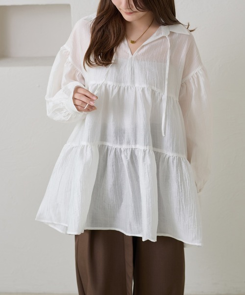 apres jour clair(アプレジュールクレア)の「【apres jour clair】ティアードチュニックブラウス(シャツ/ブラウス・レディース・オフホワイト/ミント/ブラック・X-LARGE/フリー)」の14枚目の写真