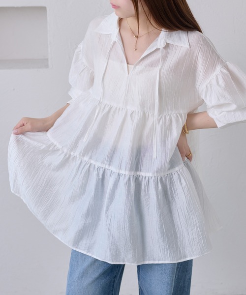 apres jour clair(アプレジュールクレア)の「【apres jour clair】ティアードチュニックブラウス(シャツ/ブラウス・レディース・オフホワイト/ミント/ブラック・X-LARGE/フリー)」の8枚目の写真