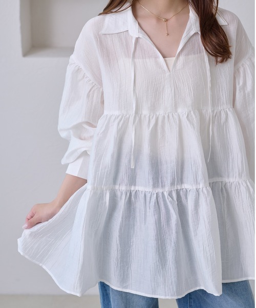 apres jour clair(アプレジュールクレア)の「【apres jour clair】ティアードチュニックブラウス(シャツ/ブラウス・レディース・オフホワイト/ミント/ブラック・X-LARGE/フリー)」の5枚目の写真