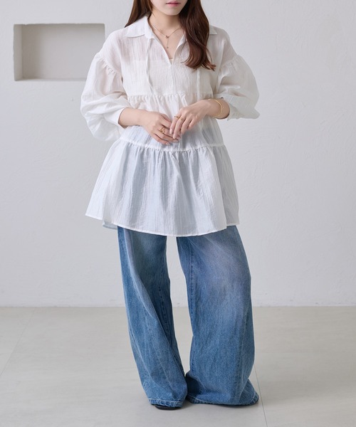 apres jour clair(アプレジュールクレア)の「【apres jour clair】ティアードチュニックブラウス(シャツ/ブラウス・レディース・オフホワイト/ミント/ブラック・X-LARGE/フリー)」の11枚目の写真