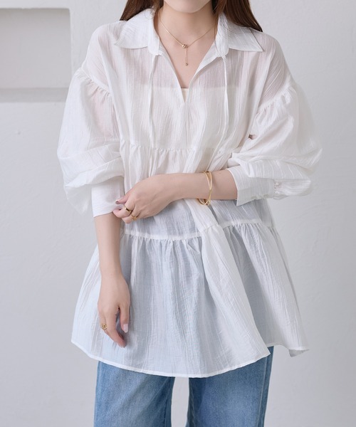 apres jour clair(アプレジュールクレア)の「【apres jour clair】ティアードチュニックブラウス(シャツ/ブラウス・レディース・オフホワイト/ミント/ブラック・X-LARGE/フリー)」の6枚目の写真