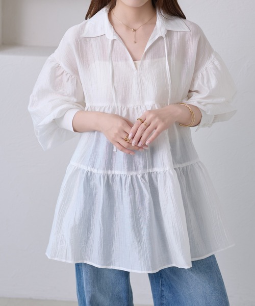 apres jour clair(アプレジュールクレア)の「【apres jour clair】ティアードチュニックブラウス(シャツ/ブラウス・レディース・オフホワイト/ミント/ブラック・X-LARGE/フリー)」の7枚目の写真