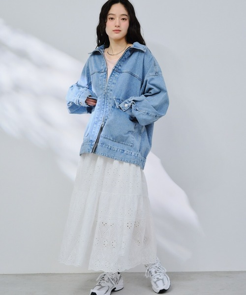 P.V.T(ピーブイティー)の「コットンレースティアードスカート(スカート・レディース・White/キャメル/Black・M)」の1枚目の写真