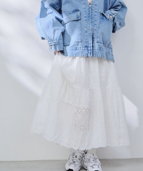 P.V.T(ピーブイティー)の「コットンレースティアードスカート(スカート・レディース・White/キャメル/Black・M)」の10枚目の写真