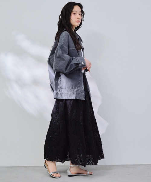 P.V.T(ピーブイティー)の「コットンレースティアードスカート(スカート・レディース・White/キャメル/Black・M)」の21枚目の写真