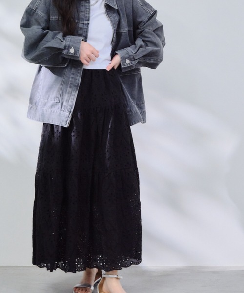 P.V.T(ピーブイティー)の「コットンレースティアードスカート(スカート・レディース・White/キャメル/Black・M)」の22枚目の写真