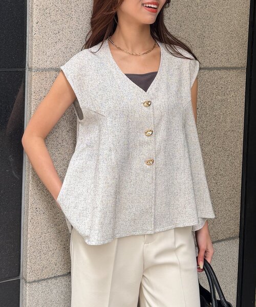 Chez toi(シェトワ)の「【ITAMI企画】ツイードベスト×ノースリワンピース(ワンピース・レディース・ホワイト・LARGE/MEDIUM/SMALL)」の12枚目の写真