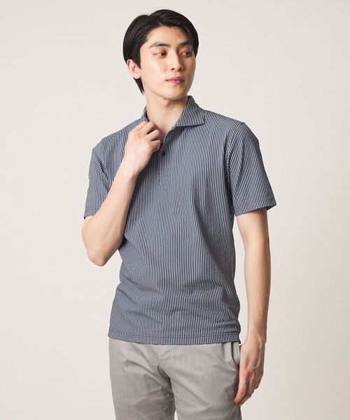 A DAY IN THE LIFE UNITED ARROWS(アデイインザライフユナイテッドアローズ)の「サッカー ワイドカラー ポロシャツ-吸水速乾-<A DAY IN THE LIFE>(Tシャツ/カットソー・メンズ・ネイビー/ブラック/ロイヤルブルー/ホワイト・M/XL/L/S)」の1枚目の写真