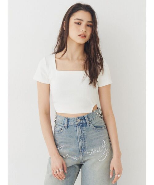 EVRIS(エヴリス)の「サイドビジューチェーントップス(Tシャツ/カットソー・レディース・ピンク/ブラック/グレー/ホワイト・FREE)」の9枚目の写真