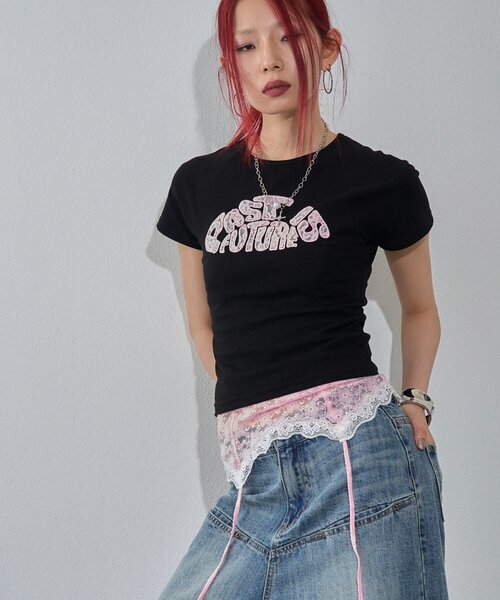 WHO'S WHO gallery（フーズフーギャラリー）の「デフォルメレースロゴチビT（Tシャツ/カットソー・レディース・ピンク/オフホワイト/イエロー/サックスブルー/ブラック・FREE）」の13枚目の写真