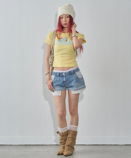WHO'S WHO gallery（フーズフーギャラリー）の「【WEB限定カラーあり】デフォルメレースロゴチビT（Tシャツ/カットソー・レディース・ピンク/オフホワイト/イエロー/サックスブルー/ブラック/ミント/ダークブラウン/ホワイト系その他・FREE）」の18枚目の写真
