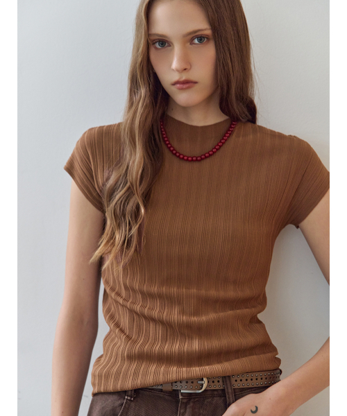 MAXZA（マージャコレクション）の「プリーツリブモックネックキャップスリーブニット（ニット/セーター・レディース・ブラウン/ブラック/ベージュ・FREE）」の7枚目の写真