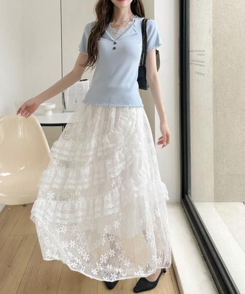 Ada.(エイダ)の「レース ドッキング Vネック メロウ 仕上げ カットソー(Tシャツ/カットソー・レディース・グリーン/イエロー/アイボリー/ブルー・FREE)」の13枚目の写真
