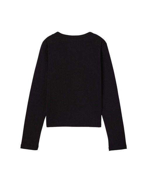 X-girl（エックスガール）の「STAR AND LOGO L/S BABY TEE（Tシャツ/カットソー・レディース・ブラック/ホワイト/オリーブ・S/M）」の4枚目の写真