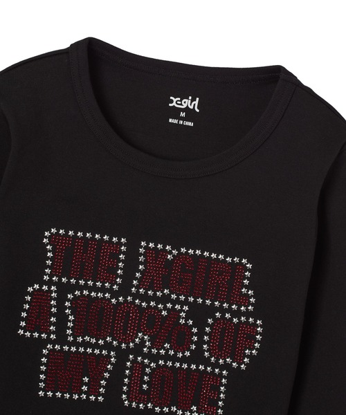 X-girl（エックスガール）の「STAR AND LOGO L/S BABY TEE（Tシャツ/カットソー・レディース・ブラック/ホワイト/オリーブ・S/M）」の5枚目の写真