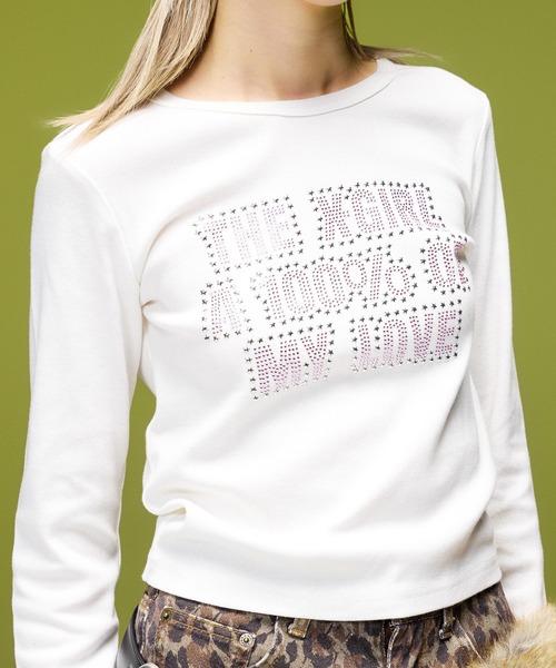X-girl（エックスガール）の「STAR AND LOGO L/S BABY TEE（Tシャツ/カットソー・レディース・ブラック/ホワイト/オリーブ・S/M）」の10枚目の写真