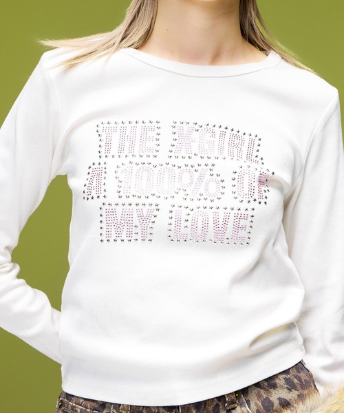 X-girl（エックスガール）の「STAR AND LOGO L/S BABY TEE（Tシャツ/カットソー・レディース・ブラック/ホワイト/オリーブ・S/M）」の11枚目の写真