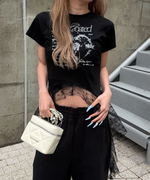 SHEPP(シープ)の「アシンメトリーティアードレース切替プリント半袖Tシャツ(Tシャツ/カットソー・レディース・ブラック/ホワイト・M/S)」の12枚目の写真