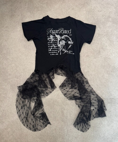 SHEPP(シープ)の「アシンメトリーティアードレース切替プリント半袖Tシャツ(Tシャツ/カットソー・レディース・ブラック/ホワイト・M/S)」の13枚目の写真