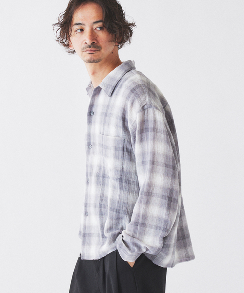 JOURNAL STANDARD relume(ジャーナルスタンダード レリューム)の「TCガーゼ オンブレチェック シャツ(シャツ/ブラウス・メンズ・ブラック/キャメル/グリーン・MEDIUM/LARGE)」の3枚目の写真