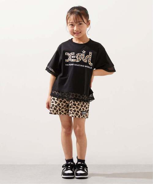 X-girl Stages(エックスガールステージス)の「メッシュロゴ半袖Tシャツ+総柄ショートパンツ セット(セットアップ・キッズ・ブラック/ラベンダー/オフホワイト・80cm/100cm/120cm/130cm/140cm/90cm/110cm)」の4枚目の写真