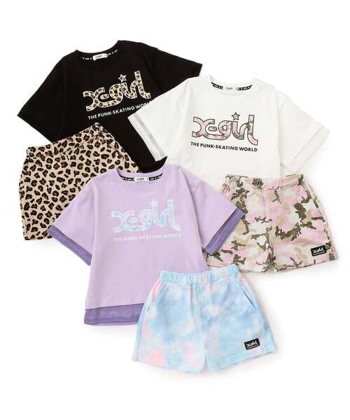 X-girl Stages(エックスガールステージス)の「メッシュロゴ半袖Tシャツ+総柄ショートパンツ セット(セットアップ・キッズ・ブラック/ラベンダー/オフホワイト・80cm/100cm/120cm/130cm/140cm/90cm/110cm)」の8枚目の写真
