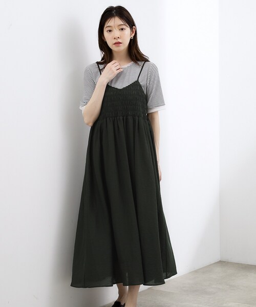 grove(グローブ)の「【洗える】大人のシャーリングキャミワンピース(ワンピース・レディース・ブラック/こしょう色系6/ネイビー系・02/03/01/04/05)」の1枚目の写真