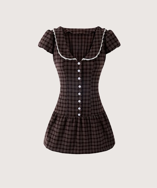 LA POMME petit(ラポミ・プチ)の「Coffee Plaid Waisted One Piece(ワンピース・レディース・ブラウン・FREE)」の1枚目の写真