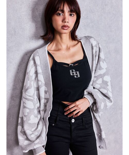 GYDA(ジェイダ)の「G レオパードラメサマーニットカーディガン(カーディガン/ボレロ・レディース・ブラック/オフホワイト/グレー/ベージュ・FREE)」の3枚目の写真