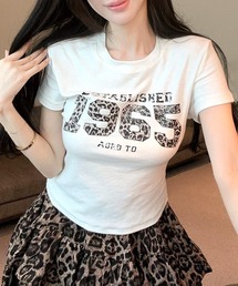 レオパード柄ナンバープリントTシャツ