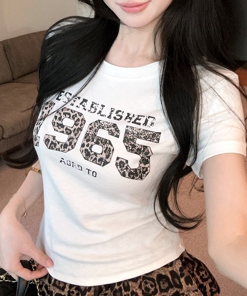 Riff(リフ)の「レオパード柄ナンバープリントTシャツ(Tシャツ/カットソー・レディース・ブラック/ホワイト・FREE)」の3枚目の写真