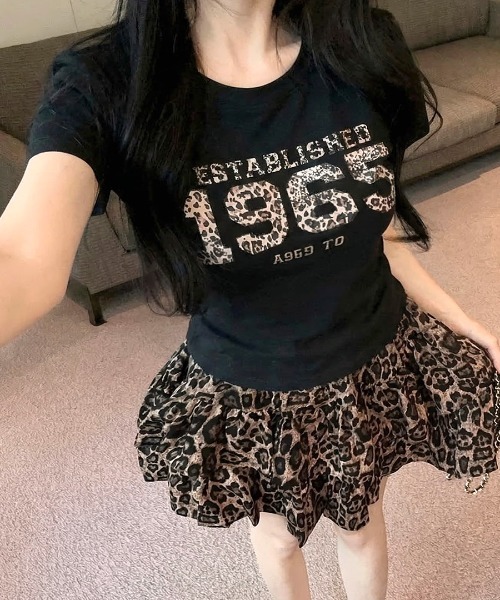 Riff(リフ)の「レオパード柄ナンバープリントTシャツ(Tシャツ/カットソー・レディース・ブラック/ホワイト・FREE)」の12枚目の写真