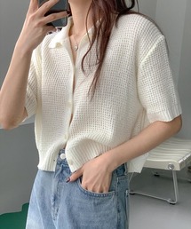ショート丈ワッフルポロカーディガン