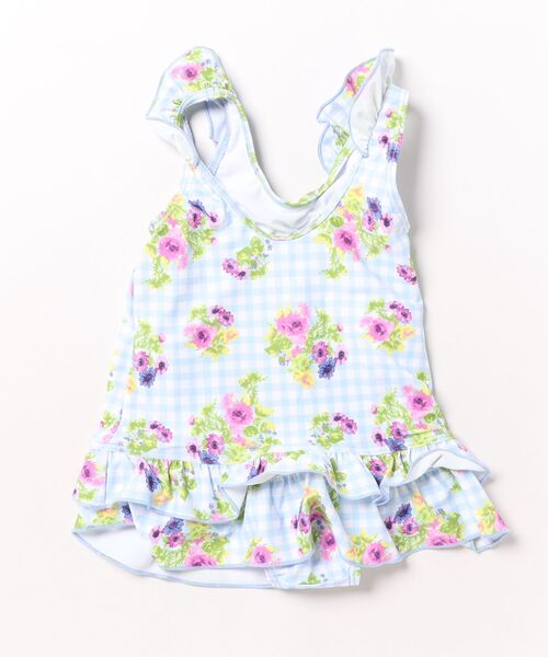 HAKKA KIDS（ハッカキッズ）の「フラワーMIX／チェックフラワープリントスイムワンピース（UVカット）（水着・キッズ・サックスブルー/ピンク・S/M）」の3枚目の写真