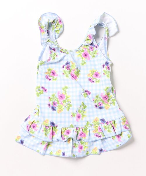 HAKKA KIDS（ハッカキッズ）の「フラワーMIX／チェックフラワープリントスイムワンピース（UVカット）（水着・キッズ・サックスブルー/ピンク・S/M）」の10枚目の写真