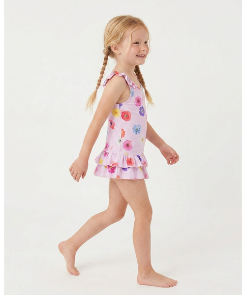 HAKKA KIDS（ハッカキッズ）の「フラワーMIX／チェックフラワープリントスイムワンピース（UVカット）（水着・キッズ・サックスブルー/ピンク・S/M）」の6枚目の写真