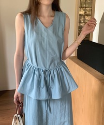 2way 取り外し可能 ペプラムフリル Vネックノースリーブワンピース