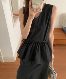 2way 取り外し可能 ペプラムフリル Vネックノースリーブワンピース