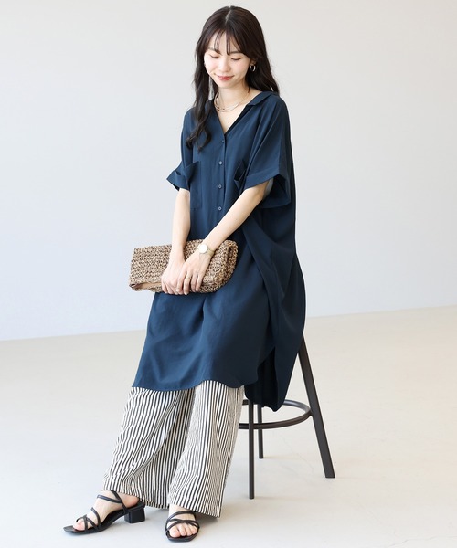 Aletta vita(アレッタビータ)の「エステルローン両ポケチュニックワンピース(ワンピース・レディース・ネイビー/ブラック/オレンジ・M)」の2枚目の写真