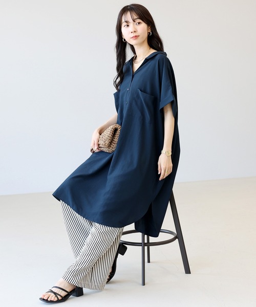 Aletta vita(アレッタビータ)の「エステルローン両ポケチュニックワンピース(ワンピース・レディース・ネイビー/ブラック/オレンジ・M)」の14枚目の写真