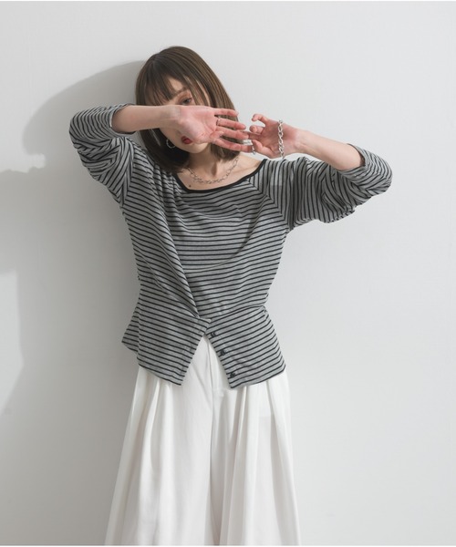 OandI(オーアンドアイ)の「オフショルダーボーダートップス(Tシャツ/カットソー・レディース・ベージュ/グレー・FREE)」の16枚目の写真