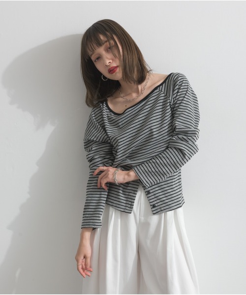 OandI(オーアンドアイ)の「オフショルダーボーダートップス(Tシャツ/カットソー・レディース・ベージュ/グレー・FREE)」の19枚目の写真