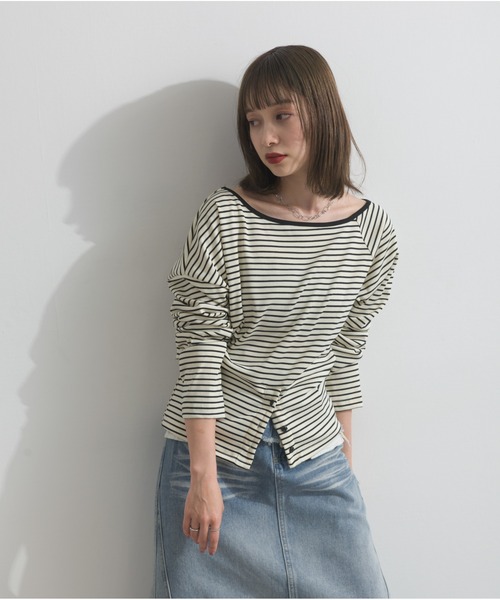 OandI(オーアンドアイ)の「オフショルダーボーダートップス(Tシャツ/カットソー・レディース・ベージュ/グレー・FREE)」の10枚目の写真