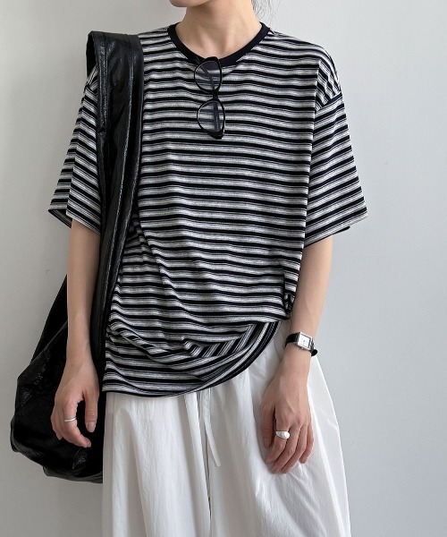semplice(センプリチェ)の「ボーダー半袖 T シャツ(Tシャツ/カットソー・レディース・ネイビー/ブラック・F)」の2枚目の写真